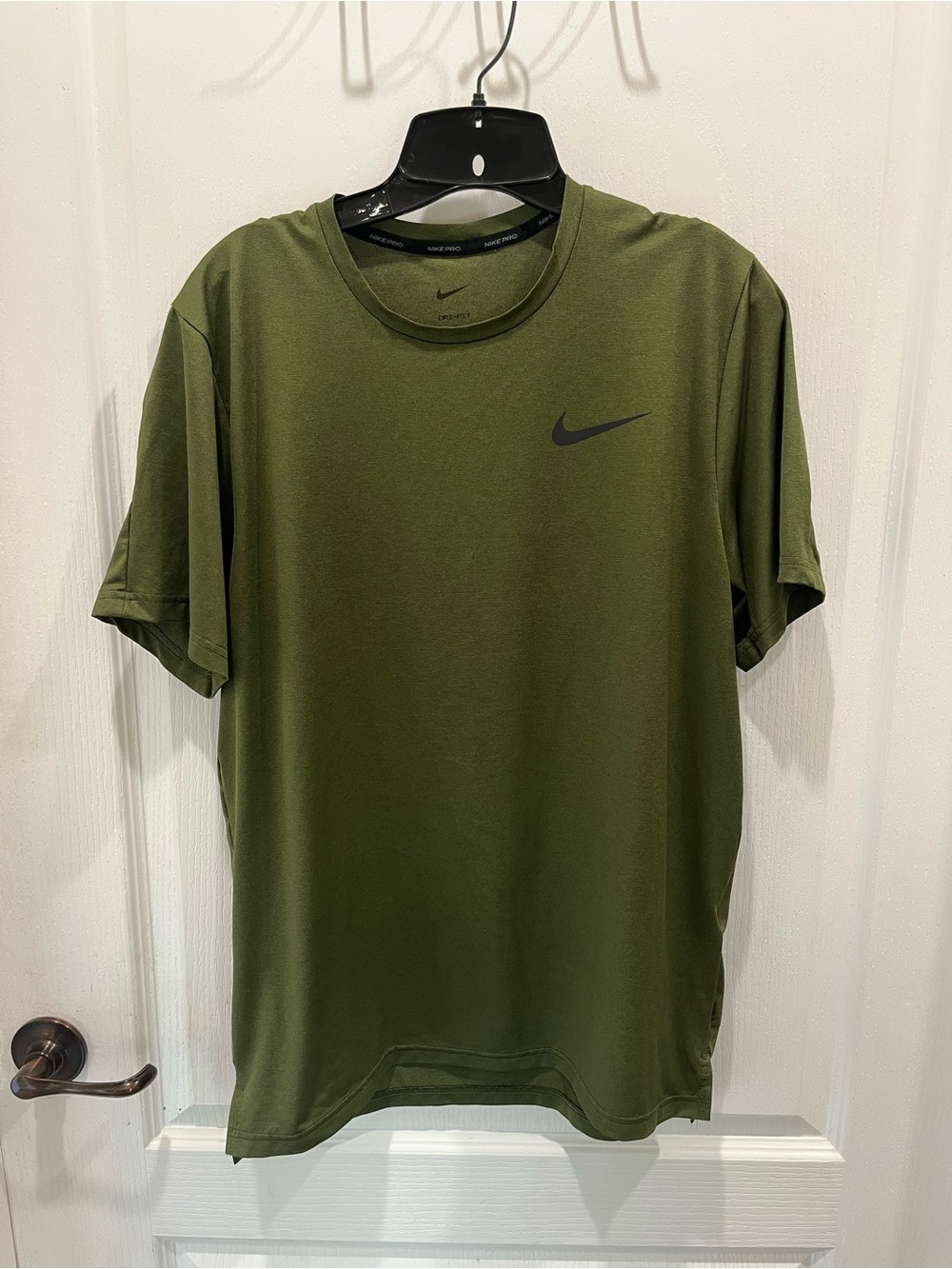 Nike Olive Green Short Sleeve Dri-FIT Tee with Black Swoosh
